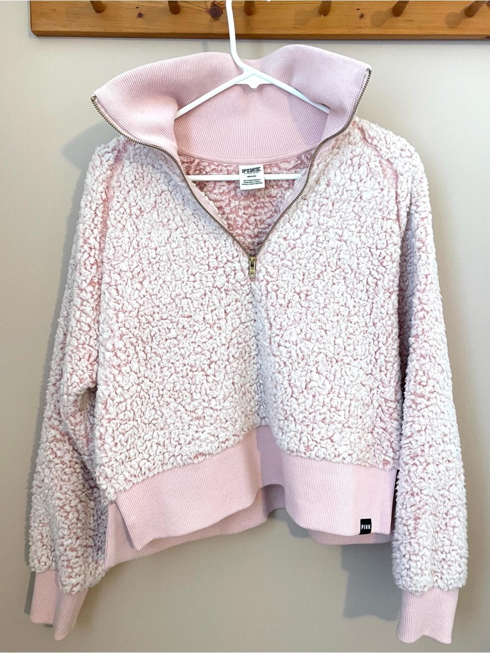 PINK Half-Zip Sherpa Pullover - Light Pink, women’s M